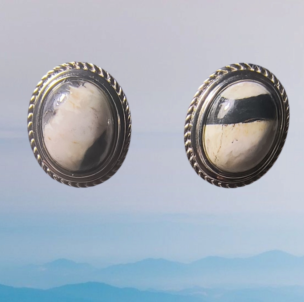 White Buffalo And Sterling Silver Post Earrings